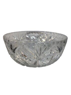 Vintage Lead Crystal Bowl Bohemian Pinwheel Star Pattern 7.5 x 3.5"